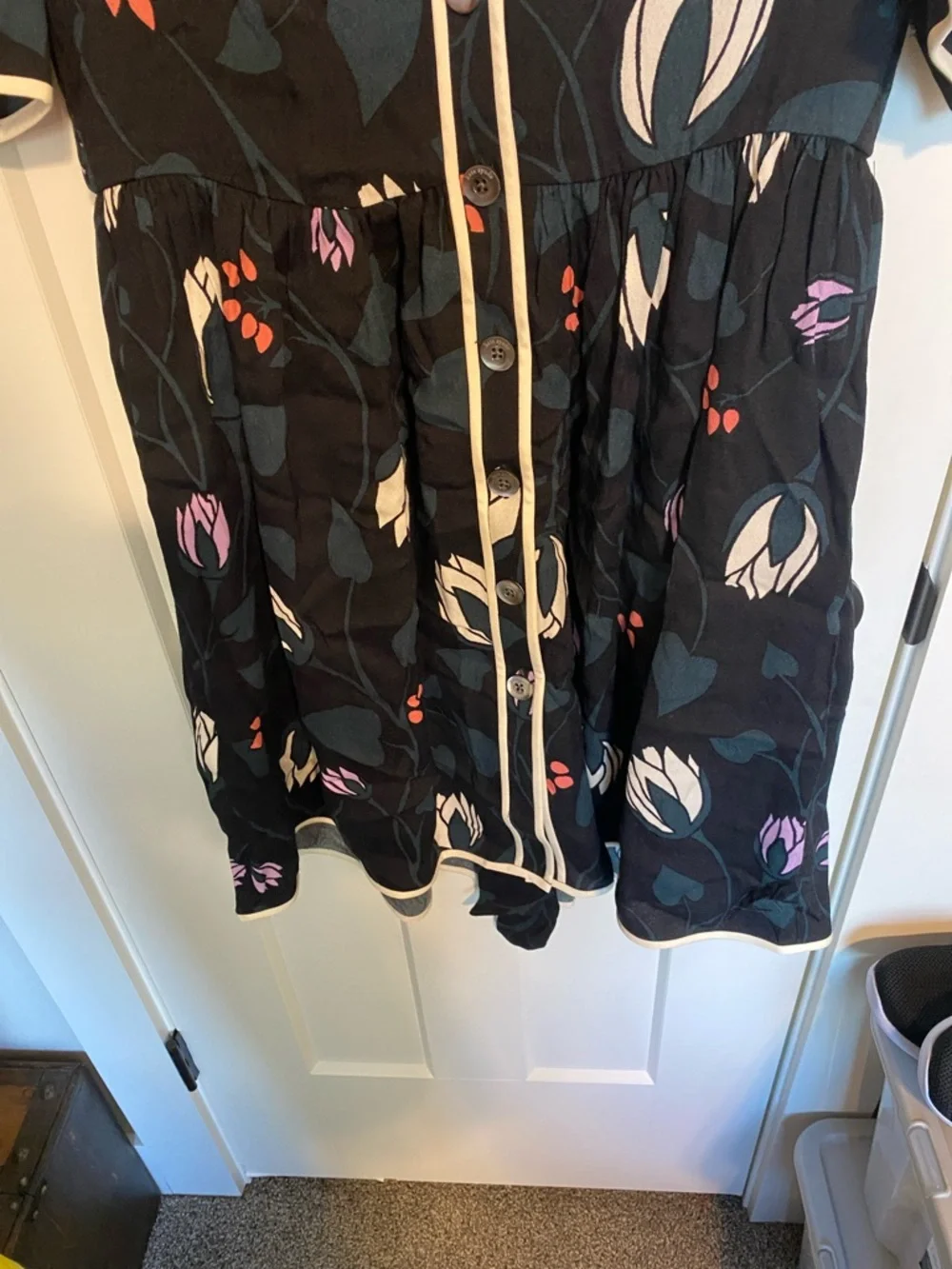 kate spade Black Floral Button-Front Dress with Cream Trim
